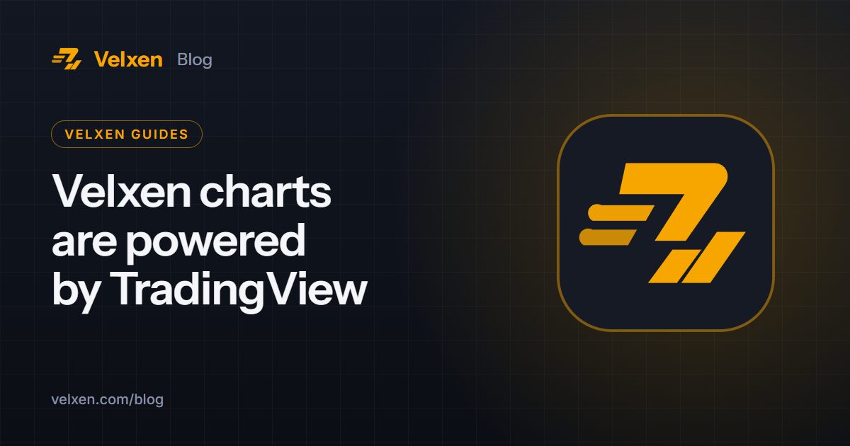 Velxen charts are powered by TradingView: Velxen blog cover with the Velxen logo in amber on a dark background